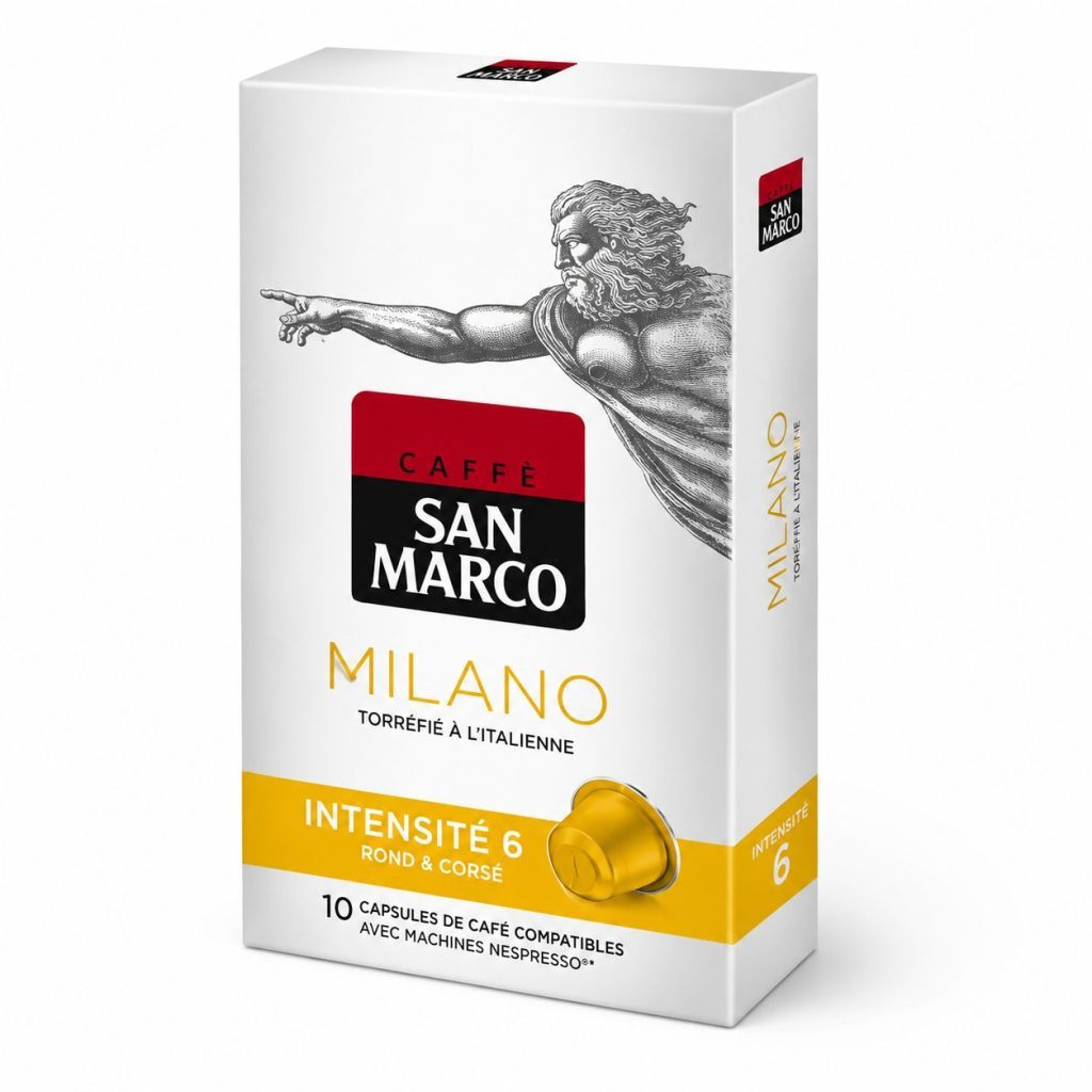 Capsule café « Milano » de San Marco ? 10 capsules de finesse (légères nuances de noisette) !